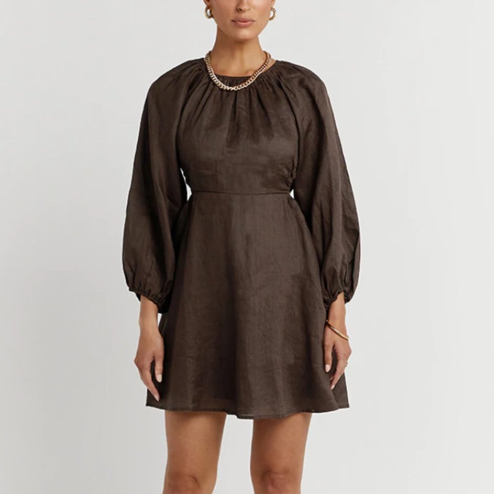 Dissh Evans Dark Choc Linen Mini Dress
